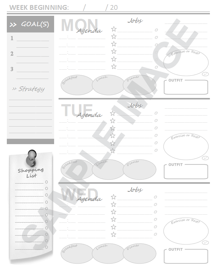 weekly planner sample image page 1 by smART bookx