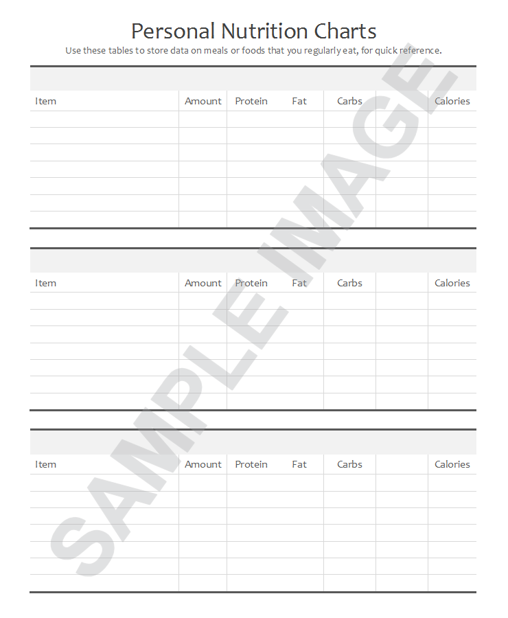 personal nutrition charts from smART bookx Food Diary