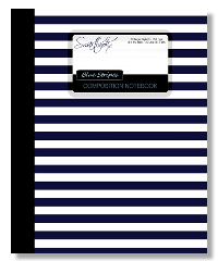 blue and white striped compositin notebook with contemporary back to school stationery design