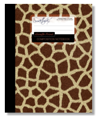 composition notebook with giraffe print cover for college. Softcover with page numbers