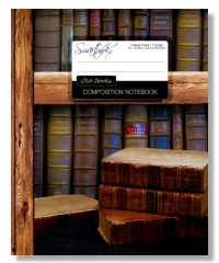 A composition notebook for college or writing. It has old antique books on the cover, so suits English Literature or History studies