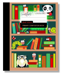 primary composition notebook all lines with creep crawlies and bugs like a caterpillar and snail cover in the cover design