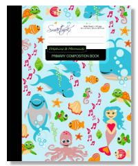 primary composition notebook all lines with dolphins and mermaid cover design