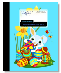 primary composition notebook all lines with butterflies flying round the easter bunny and his painted eggs