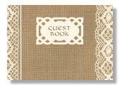 basic celtic wedding guest book or visitors book with a printed image of burlap and lace on the cover