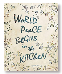 personal writing journal with 'World Peace Begins in the Kitchen' cover quote. A good journal for foodies to write in.