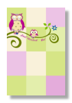 A small pocket sized notebook with patchwork ground and mother and baby owl in a tree