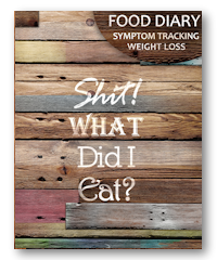 food diary notebook with funny quote 'Shit what did I eat!' on a rustic cover