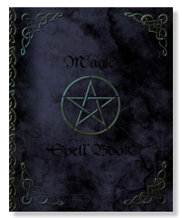 blank magic spell book with a pentagrm or pentacle on a black cover