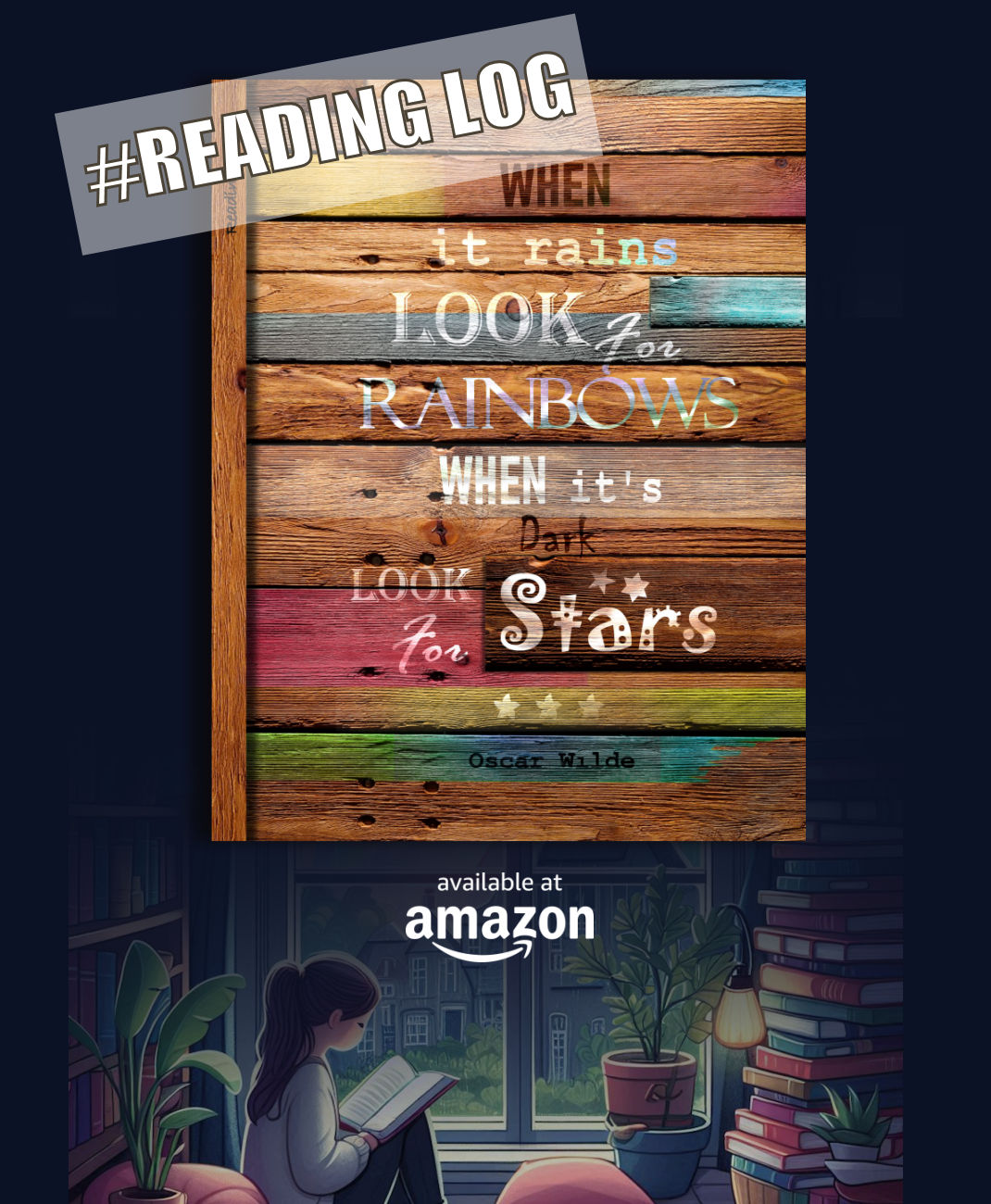 reading log journal with oscar wilde 'when it rains' quote on the front coverstyle=