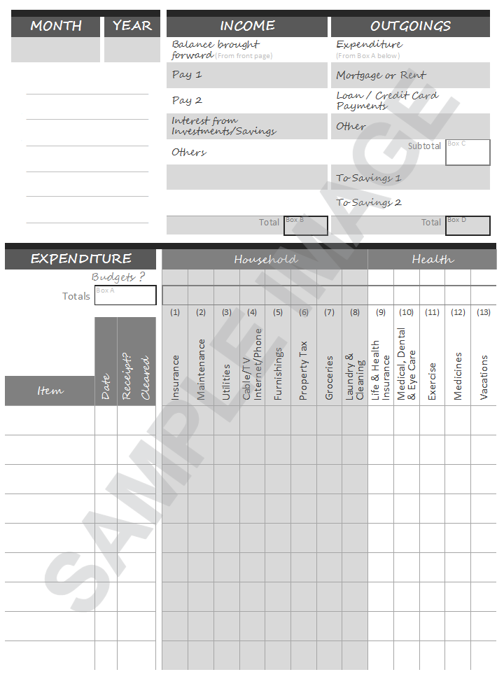 close up inside image of Monthly Budget Planner Book UK