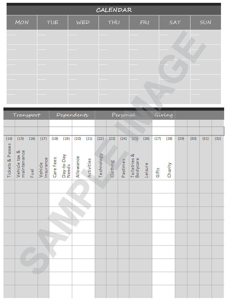 inside smART bookx monthly budget planners
