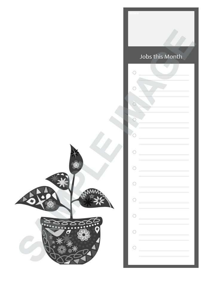 the monthly roundup of jobs page layout in our garden planner & journal
