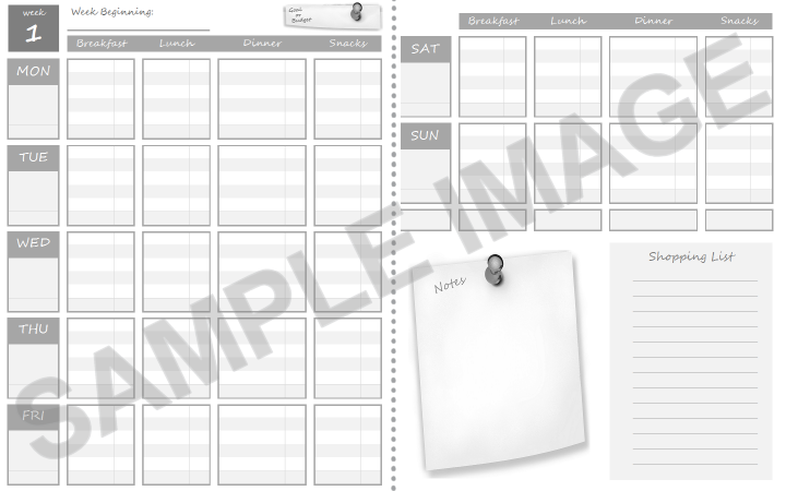a sample two page spread layout from the meal planner book