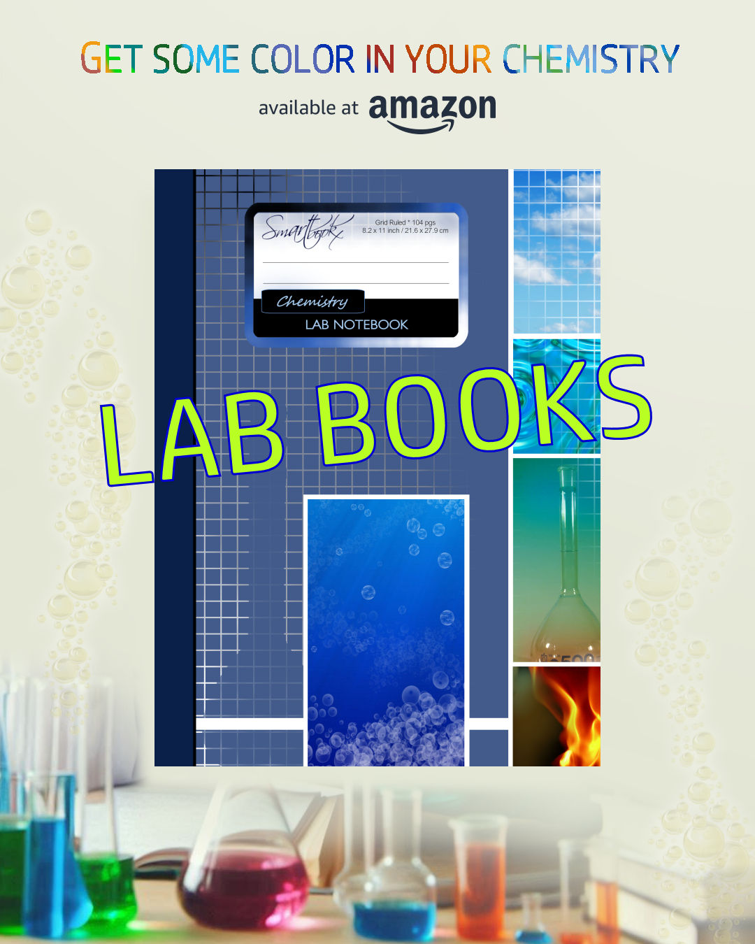 lab notebook for chemistry headline ad with 'get some color in your chemistry' slogan